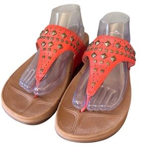 FitFlop Orange‎ Biker Chic Studded Toe-Post Sandals Size 10